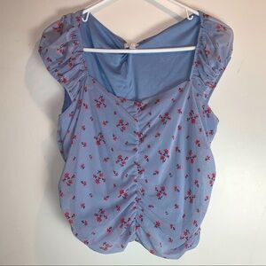 Abound Floral Print Ruched Cap Sleeve Top NWOT